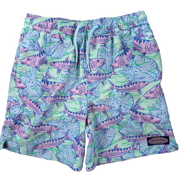 Vineyard Vines Printed Chappy Swim Trunks Boys Medium (12/14) Drawstring Blue - Picture 1 of 7